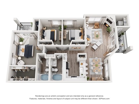 Floor plan for 3 beds, 2 baths, 1200 sqft